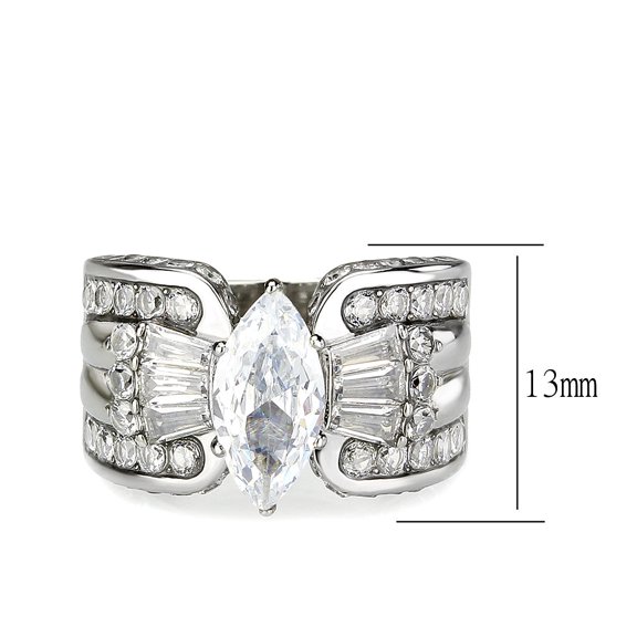 High polished (no plating) Stainless Steel Ring with AAA Grade CZ in Clear for Women Style TK3777 Size 10