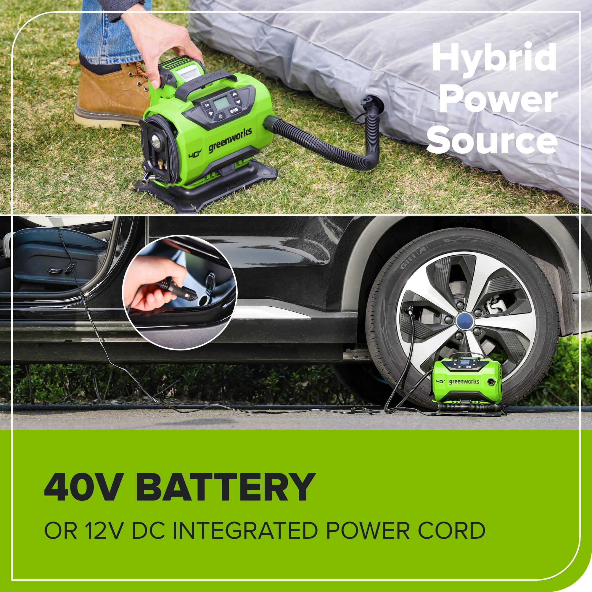 Greenworks 40V Cordless Tire Inflator, 160 PSI Portable Air Compressor, Tool Only