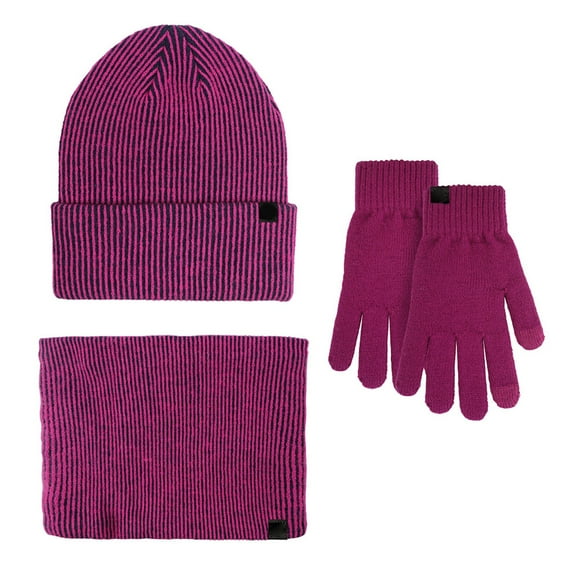 Alitao Beanie Scarf for Women Warm Cute Wool Hat Scarf Gloves Slouchy Three Pieces Winter Snow Knit Cap Screen Mittens Scarves Sets Winter Hats Gloves for Cold Weather Purple One Size