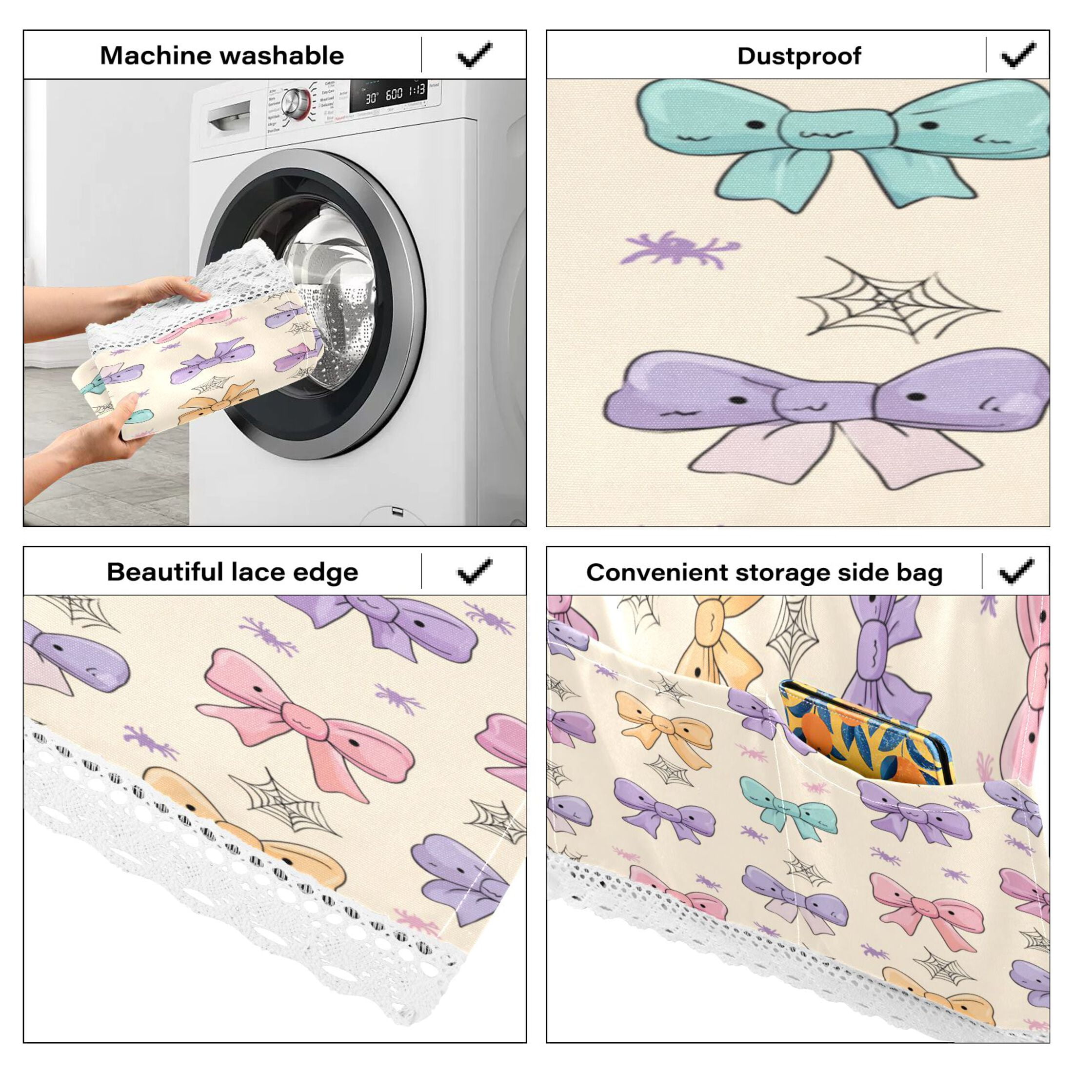 Dustproof Washing Machine Cloth Washer and Dryer Top Covers, Fridge Dust Cover, With Storage Bags Colorful Bow Pattern