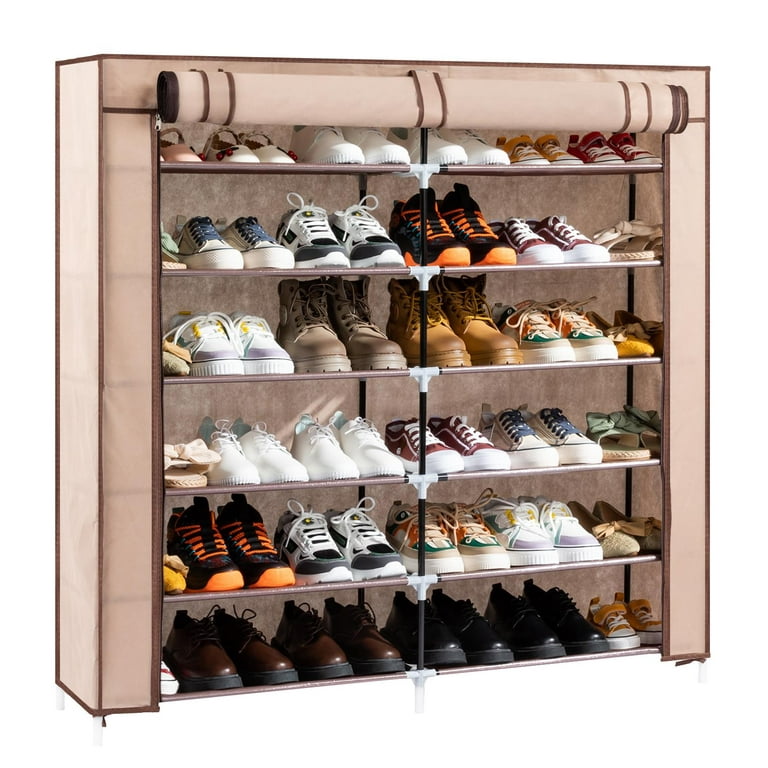 5-Tier Free Standing Shoe Rack, 30.9 Inches Shoe Shelf, Entryway Shoe Organizer Storage Cabinet, with 4 Fabric Shelves and Storage Top for Bags or