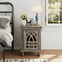 Antique Grey Wood Nightstand
