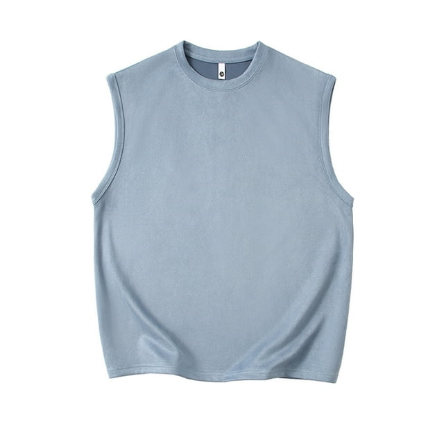 EGNMCR Débardeurs Hommes Chandail-Over Ample en Daim Col Rond Sans Manches Gilet Col Rond