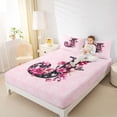 thumbnail image 3 of Erosebridal Letter J Bed Sheets for Girl, Pink Groovy Floral King Sheets, 4pcs, 3 of 5