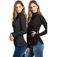 thumbnail image 2 of Ambiance Women's Juniors Turtleneck Long Sleeve Ribbed Basic Top - 2 PK (Large, Black+Heather Gray), 2 of 3