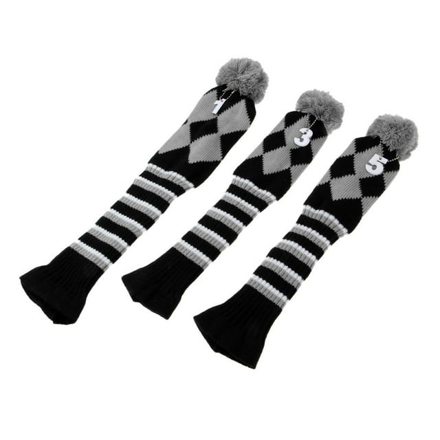 Juego de 3 palos de golf Knit Headcover Driver Fairway Wood Hybrid Head Cover, gris Sharpla Pom Pom Headcover