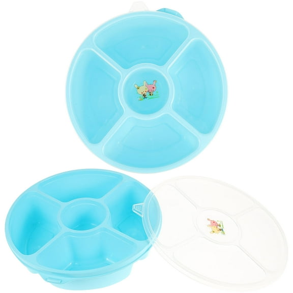 MLINS Blue Plastic Snack Tray with Lid Fun 6 Compartment Serving Tray for Fruit Storage 10.5 x 10.5 x 2.5 Inches