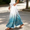 thumbnail image 6 of Watercolor Floral Wide Leg Pants for Women, High Waist Drawstring Palazzo Trousers - Boho Summer Flowy Beach Bottoms Light Blue M, 6 of 7
