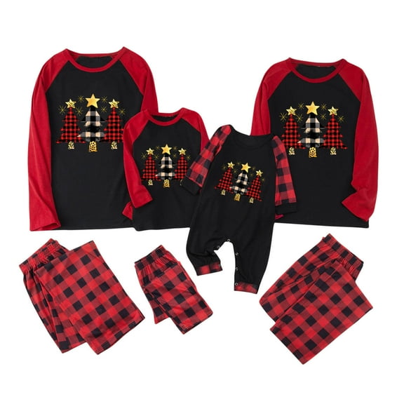 Odeerbi Christmas Pajamas for Family Holiday Long Sleeve Family Christmas Pajamas Matching Sets Dad Plaid Printed Tops Pants Set Two-Piece Sleepwear Xmas Family Matching PJs Set Multicolor