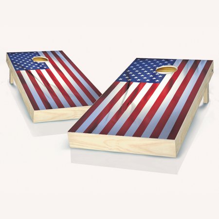 Skip's Garage American Flag Wavy Solid Wood Cornhole Board Set