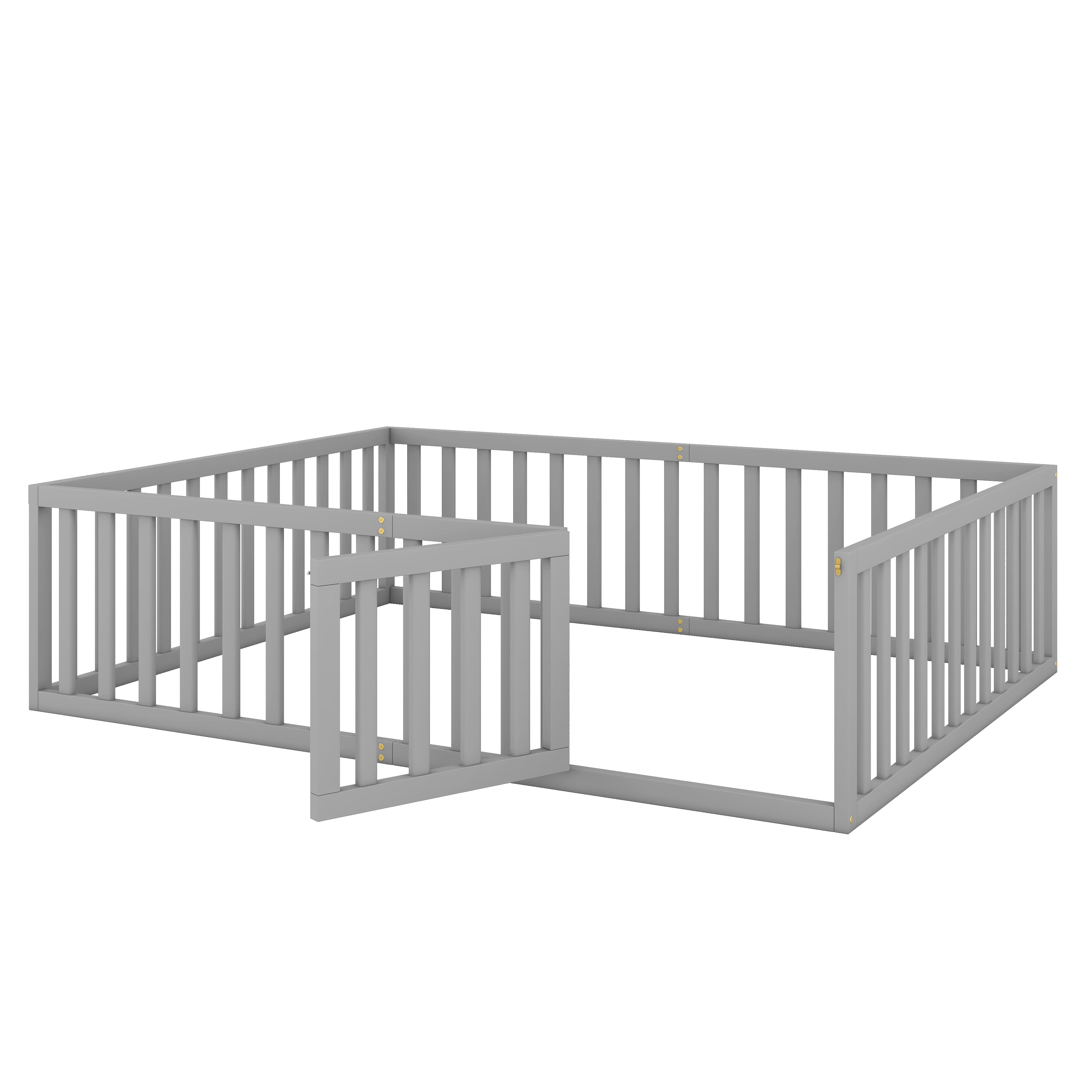 Harper & Bright Designs Montessori Floor Bed, Queen Size Floor Bed with Fence and Door, Floor Bed Frame with Guardrails for Boys Girls, Gray