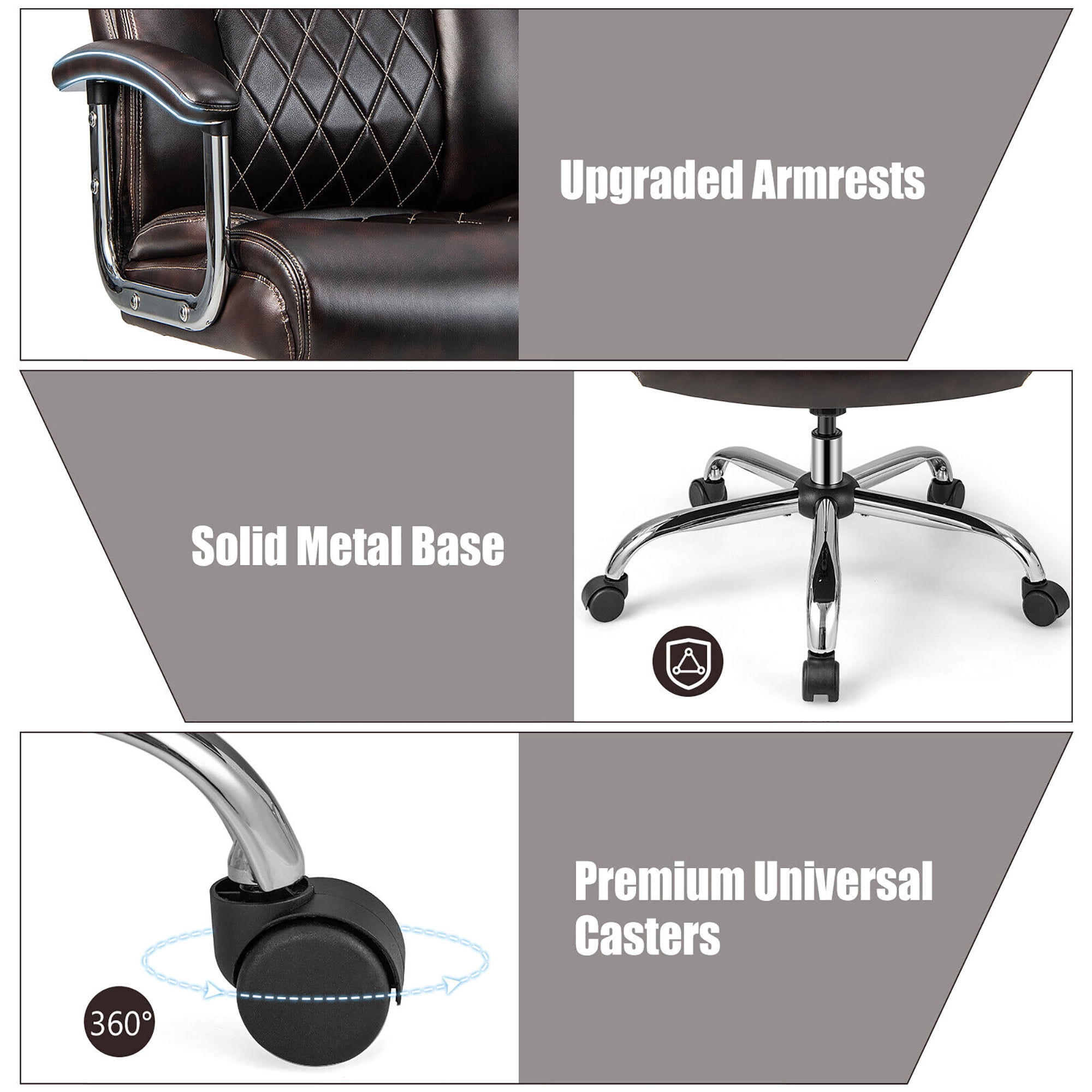 Gymax 500LBS High Back Big & Tall Office Chair Adjustable Leather Task Chair Brown