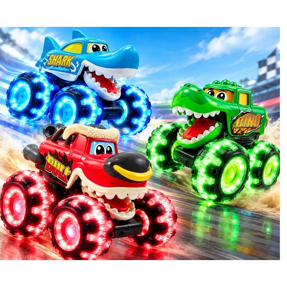 Toys  Monster Dinosaur Trucks Light Up Press and Go 3 Pack