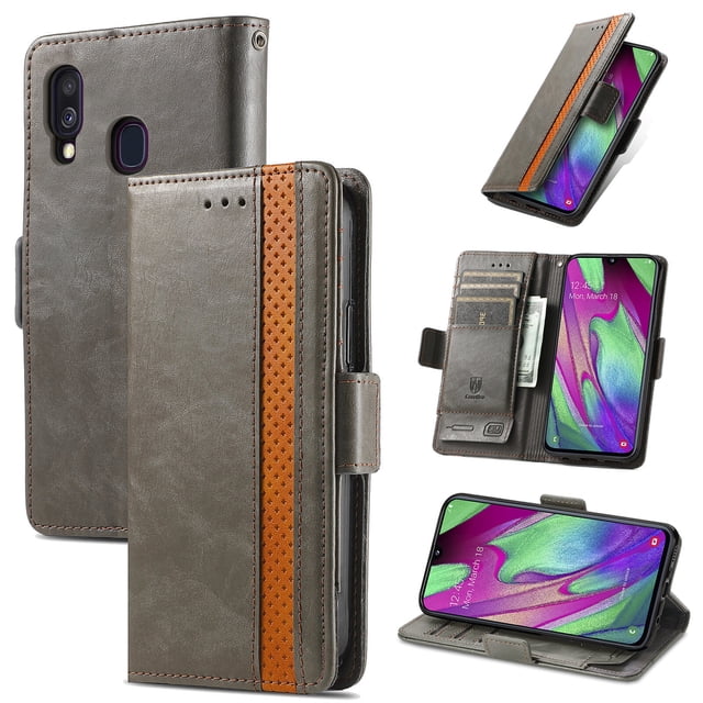 Case for Samsung Galaxy A40 Cover Leather Wallet Folio Case Book Design Flip Magnetic Closure - Grey