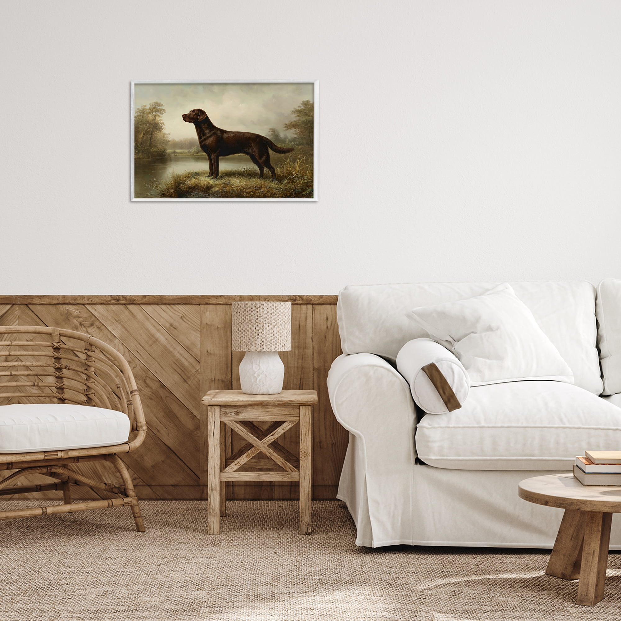 Stupell Industries On Alert Chocolate Lab White Framed Giclee Art, design by Petal Prints Design