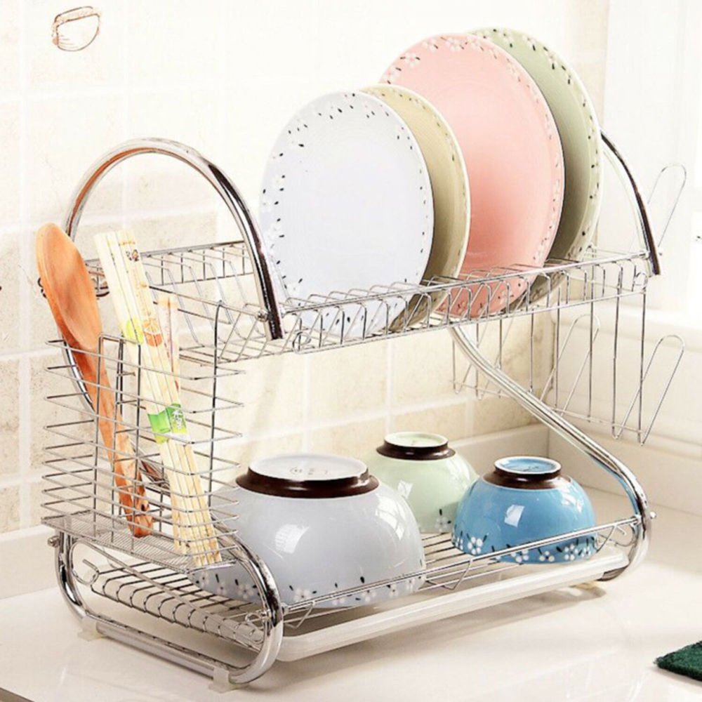 Goodworld Hot Sale 2Tier Stainless Steel Silver Dish Rack with