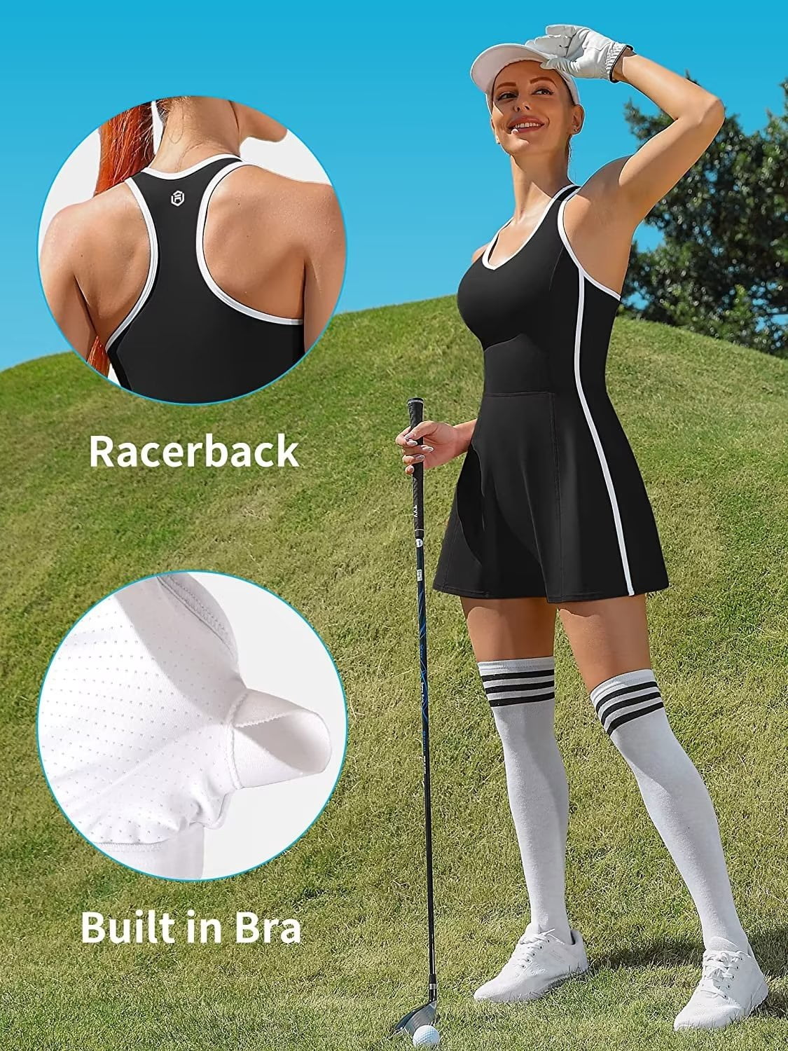 Charmo Women Tennis Dress with Built-in Bra and Pockets Shorts Racerback Athletic Dresses
