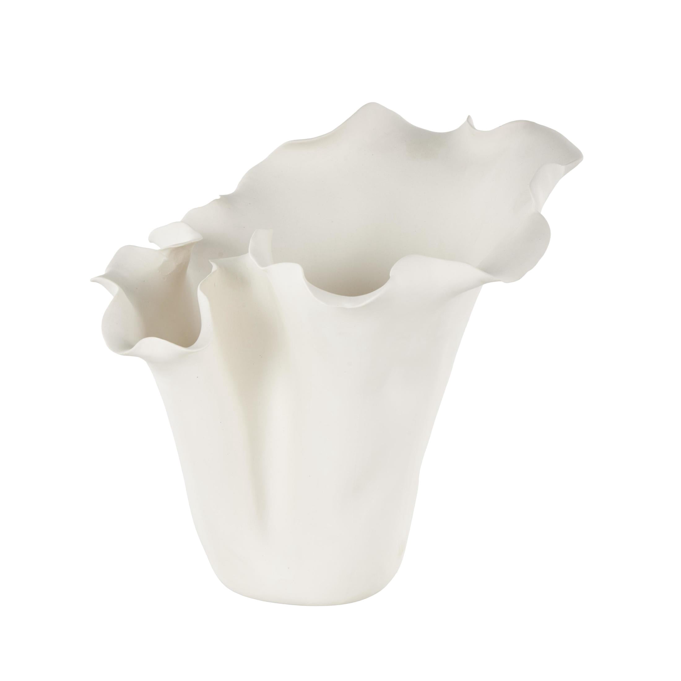 DecMode 10" Floral Abstract Floral Inspired Cream Ceramic Vase
