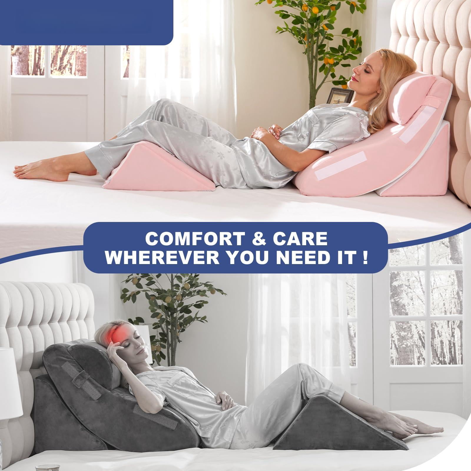 4pcs Bed Wedge Pillow Set For - Adjustable Memory Foam Support Pillows Back/leg/shoulder  Acid Reflux & Anti Sleeping System Pink