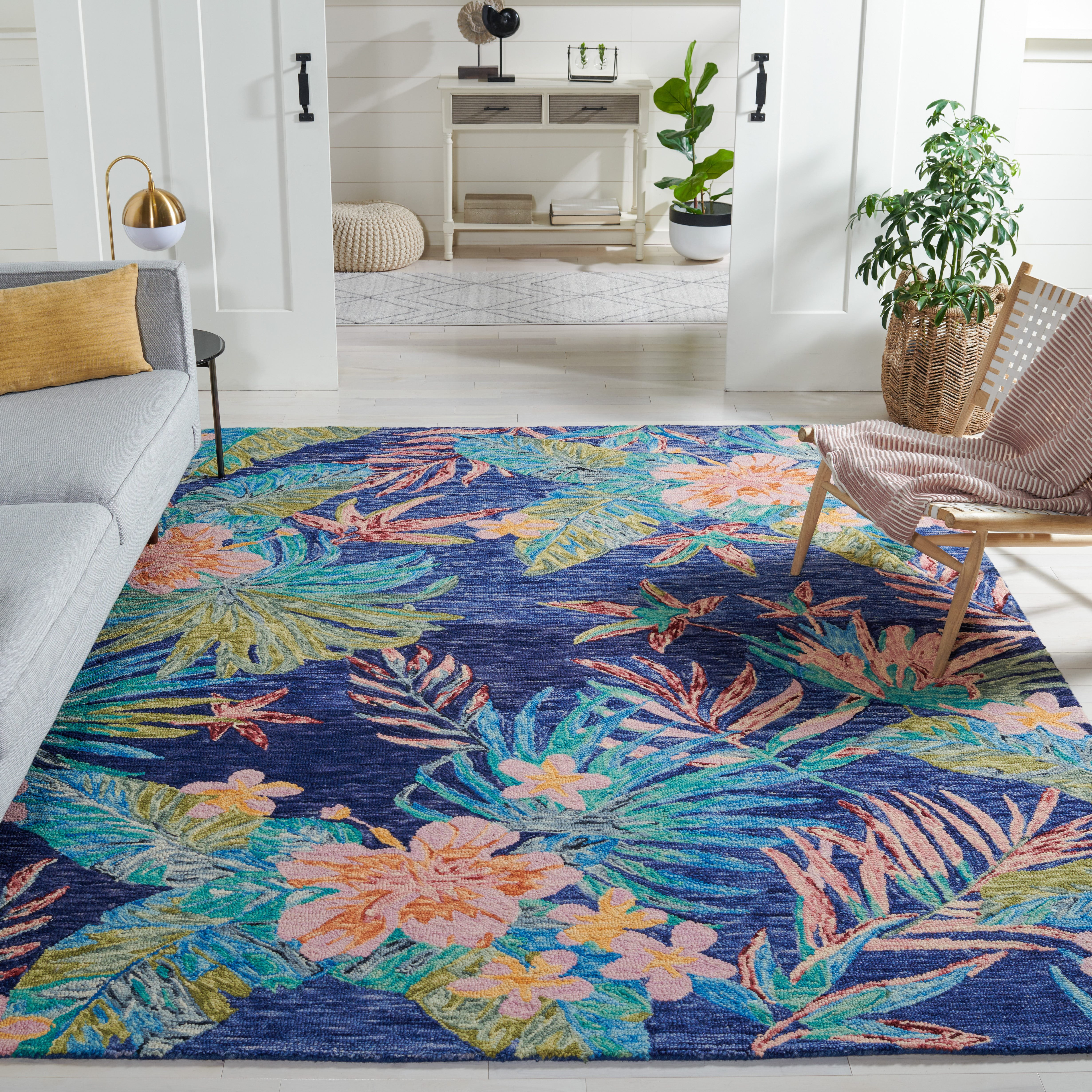 SAFAVIEH Aspen Willoughby Floral Wool Area Rug, Blue/Pink, 8' x 10'
