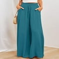 thumbnail image 4 of LYMAYTER Women Wide Leg Pants Summer Casual Long Pants for S-2XL Elastic Waist High Waisted Trousers, 4 of 7