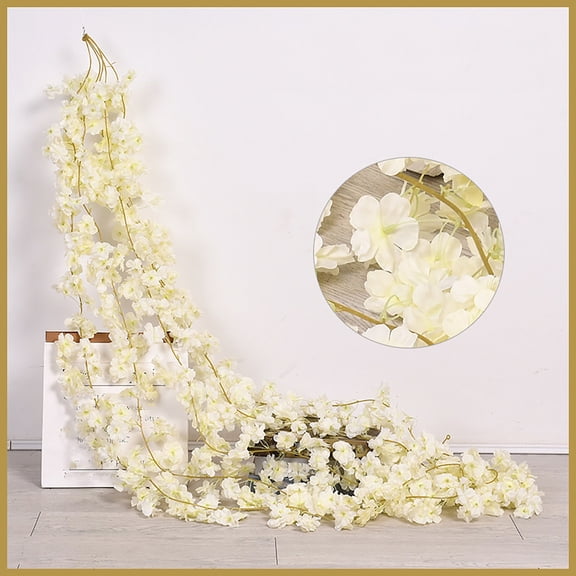 YardVibe 6 ft Artificial Cherry Blossom Flower Vines Cherry Blossom Hanging Vine Artificial White Flower Garland Faux Christmas Garland for Wedding Party Kawaii Decor, White