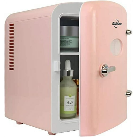 Koolatron Retro Portable Mini Fridge 4 Liter/6 Can AC/DC Thermoelectric Cooler for Skincare, Cosmetics, Medications, Dorm, Home, Room and Travel (Pink)