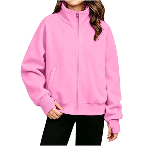 luawuai Girls Full Zip Sweatshirt Jacket with Pockets, Pink, Size 9-10 Years
