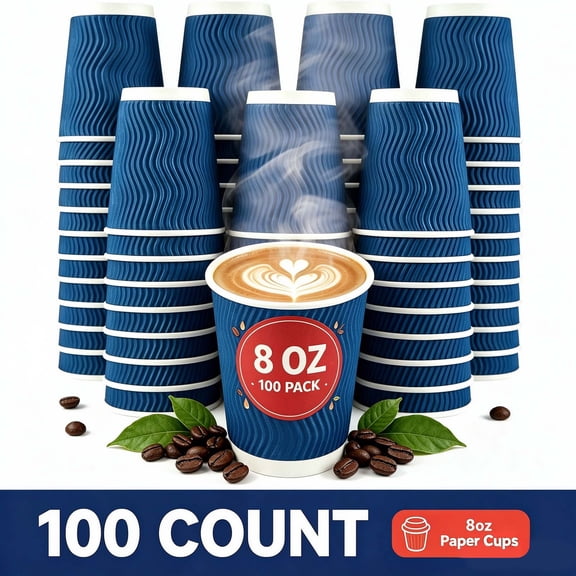 BYSNOW 8 oz Paper Coffee Cups, Disposable Hot cups, Insulated Paper Cups, double wall paper cups, 100 Count