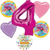 Trolls Poppy 4th Birthday Party Supplies Balloon Bouquet Decorations 6pc