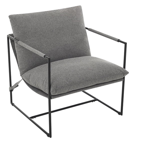 Set of 2 Linen Sling Accent Chairs, Metal Frame Lounge Chairs with Foam Cushion, Comfy Reading Armchair for Living Room Bedroom, Light | Accent Chair
