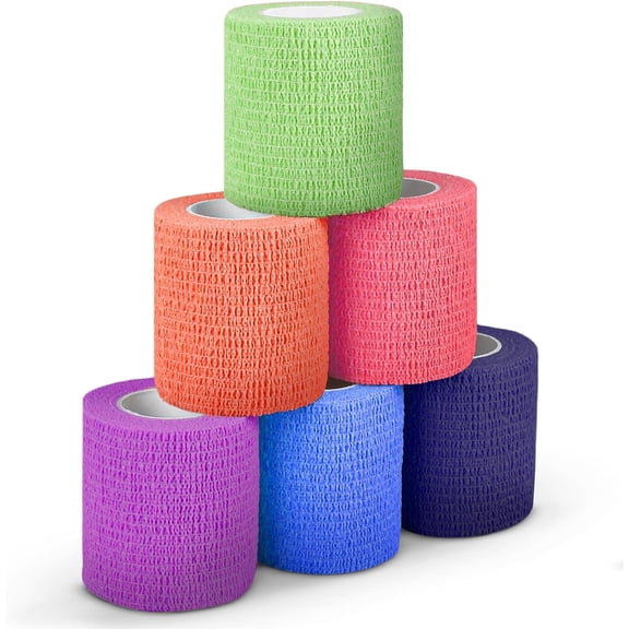 Ever Ready First Aid Self Adherent Cohesive Bandages 3" x 5 Yards - 6 Count, Rainbow Colors