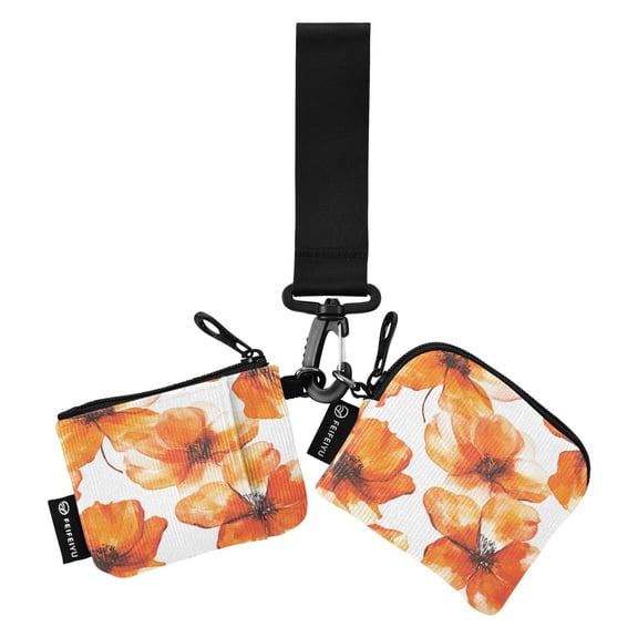 Portable Coin Purse Two 4.13x4.13 Iinches 4.13x3.5 Inches Wrist Coin Purse Keys Coin Purse Portable Women's Purse Orange Flower