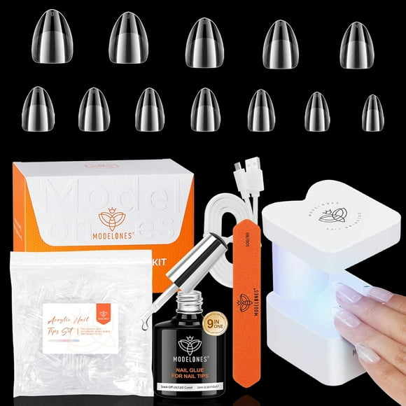 UTAH-Gel Nail Kit, Extra Short Almond Gel Nail Tips, 9-in-One Nail Glue & Portable U V Nail Lamp, 216Pcs 12Sizes Acrylic False Nails Tip Press On Nail Extension DIY Nails Art Gift for Women