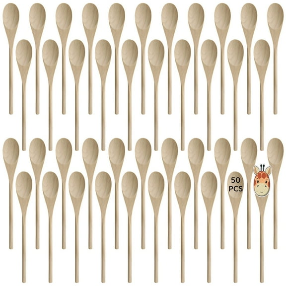50PCS Long Wooden Spoons for Cooking, 12" Kitchen Wooden Spoons for Crafts, Long Handle Wood Spoons Oval Wood Mixing Spoons Baking Mixing Serving Craft Utensils