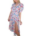 thumbnail image 2 of SMihono Robe Maxi Bohème d'Été pour Femmes Grande Taille Mode d'Été pour Femmes Décontractée à Col en V Imprimée à Boutons à Manches Courtes Ourlet Fendu Robe de Plage Évasée Robe Soleil, 2 of 8