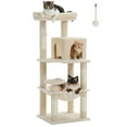 thumbnail image 3 of Pefilos 45" Cat Tree Tower for Indoor Cats, 5-Level Cat Condo for Large Cats with Large Hammock, Big Top Perch and 4 Sisal Covered Scratching Pos, Beige, 3 of 7