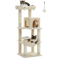 Pefilos 45" Modern Cat Tree House, Cat Condo for Indoor Cats, Activity Center Cat Scratching Tower for Kittens Toy, Beige