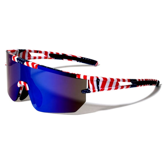Men USA Patriotic Sport Wrap Around Sunglasses Cycling Volleyball Baseball Sport Mirror 100% UV Protection