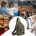 thumbnail image 6 of Men's Canvas Chest Bag with Three Zippers - Adjustable Strap, Front Pockets, Khaki Brown Green, 6 of 6
