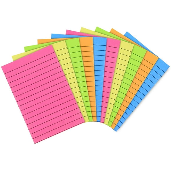 ZCZN Doublé Notes Collantes, 4 "x 6", 10 Pads, 90 Feuilles / Pad, 5 Couleurs Vives - Rose Rouge, Jaune, Vert, Orange, Bleu