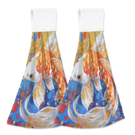 BZSMCE Hanging Hand Towels Fashion Golden Serenity Pattern 2-Pack - Velcro Style Bathroom Kitchen Towels
