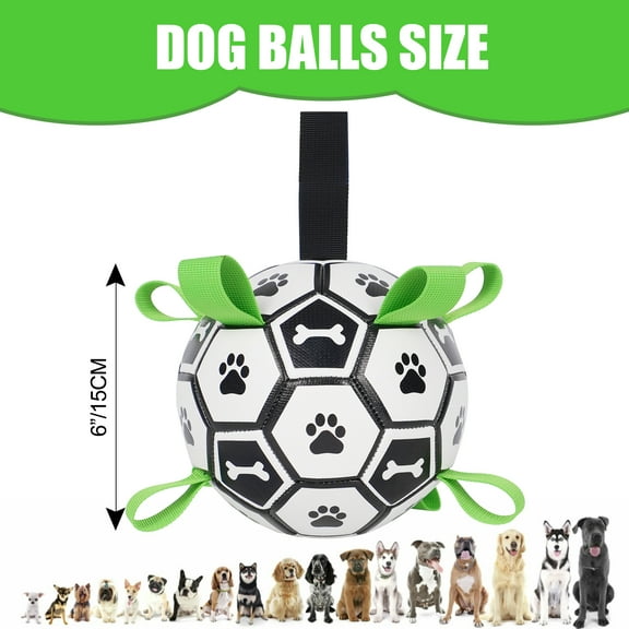 Interactive Dog Football with Straps-Durable Rubber Pull Toy for All Breeds, Perfect for Picking up Balls and Playing, Perfect Gift for Puppies and Dogs of All Sizes-Black, white and Green Design