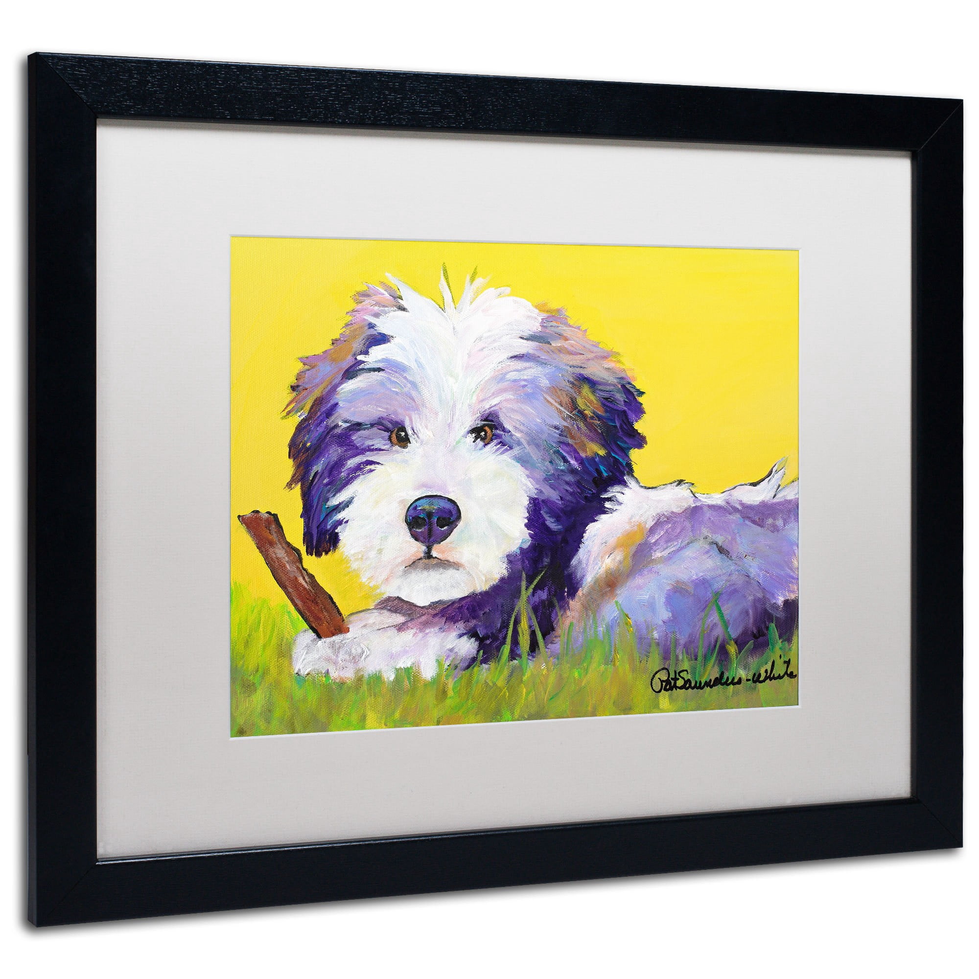 Trademark Fine Art "Chew Stick" Canvas Art by Pat Saunders-White, White Mat, Black Frame