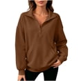 thumbnail image 4 of Women Oversized Sweatshirts Long Sleeve Lapel Henley Pullover Casual Fashion Button Down Tops With Pockets (XL, Coffee), 4 of 8