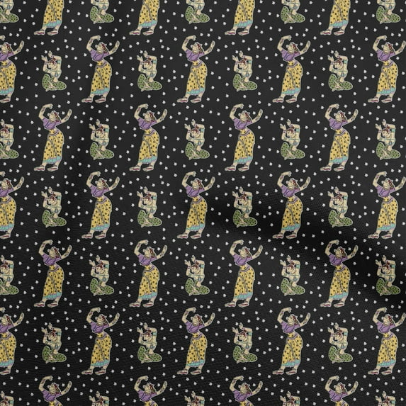 oneOone Cotton Cambric Black Fabric Kalamkari Kathakali Diy Clothing Quilting Fabric Print Fabric By Yard 56 Inch Wide