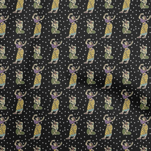 oneOone Cotton Poplin Twill Black Fabric Kalamkari Kathakali Craft Projects Decor Fabric Printed By The Yard 56 Inch Wide