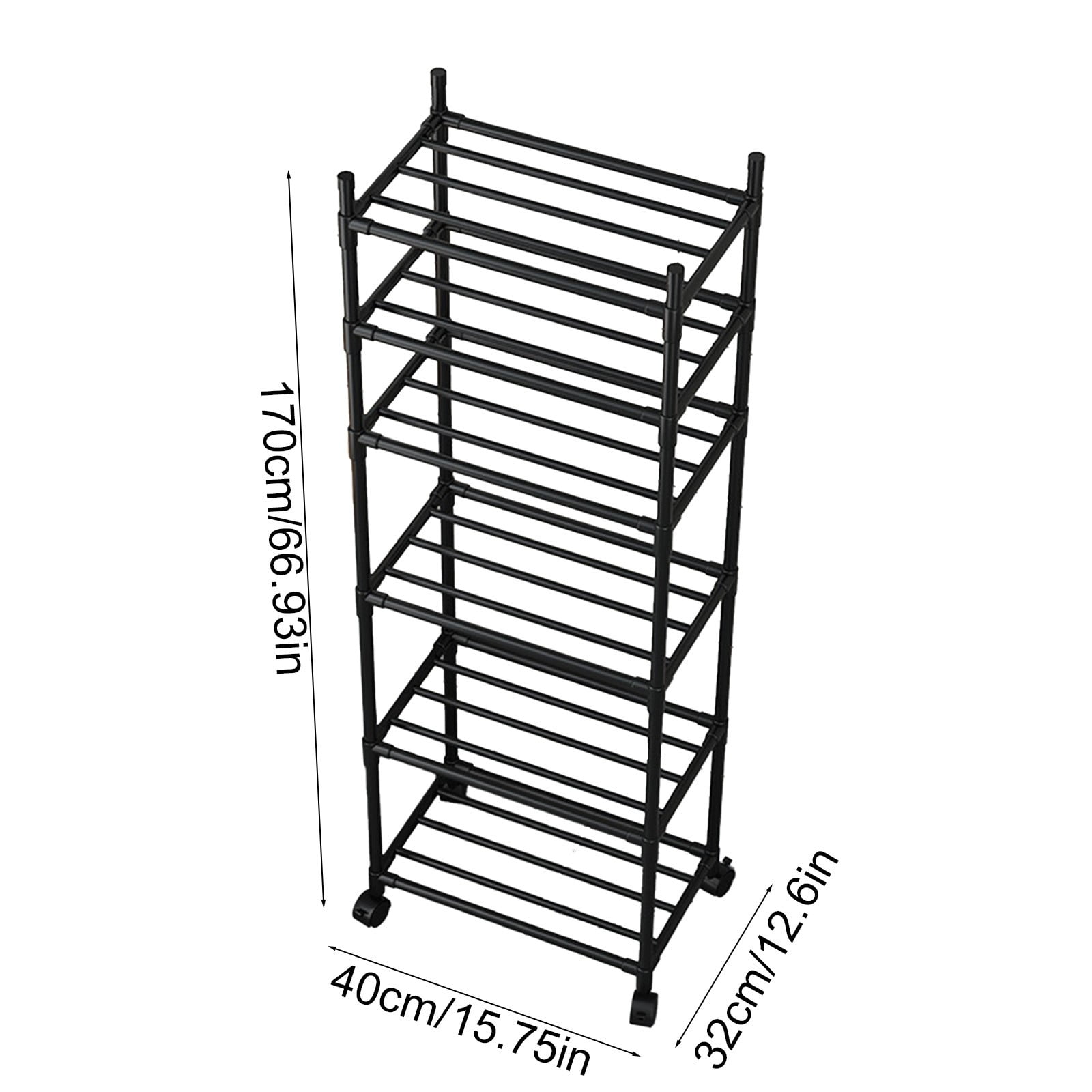 Tahtuvzn School Bathroom Storage Trolley Home Shelf Book Toy Organiser, Plastic, Black, 66.9x15.7x12.6in