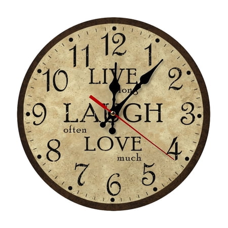 Live Laugh Love Retro Farmhouse Style Round Wood Wall Clock, Noiseless Design for Cafe & Classroom Decor