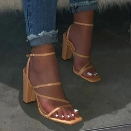 

HIBRO Sexy Womens Comfortable Open Toe Beach Shoe Cross Strap Buckle High Heel Sandals